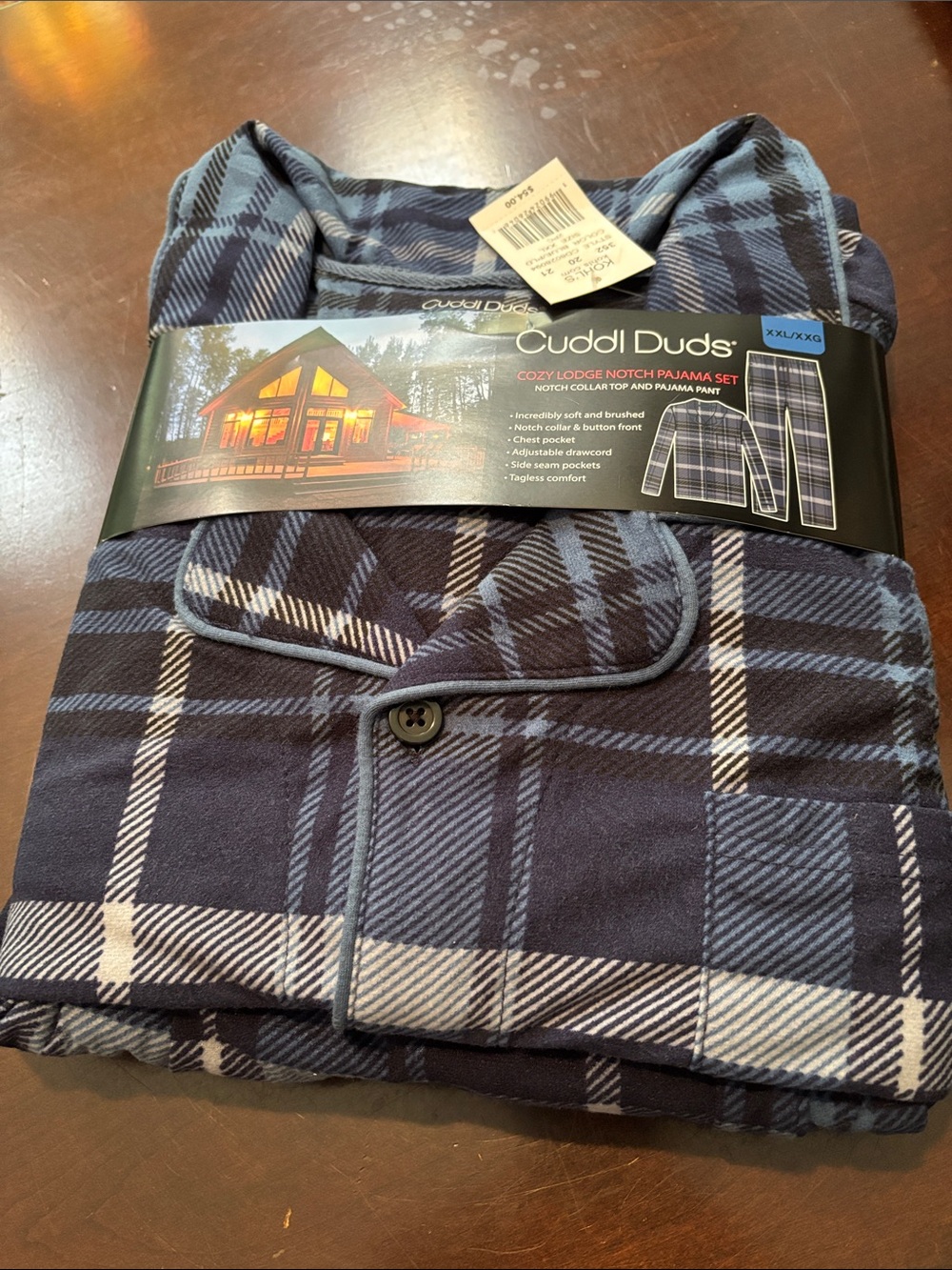 Cuddl Duds Blue Plaid Cozy Lodge Notch Pajama Set NWT